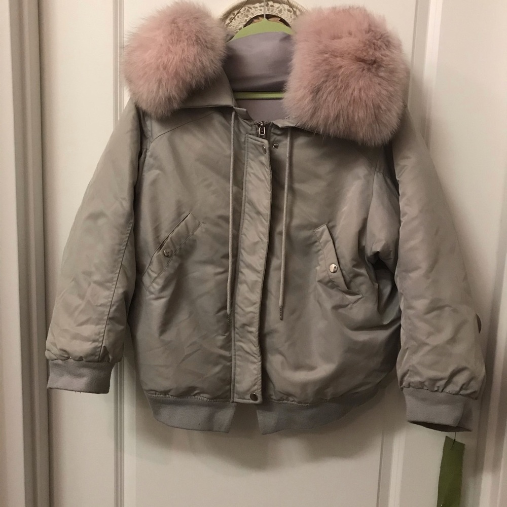 Oversized Real fox Collar Down bomber jacket